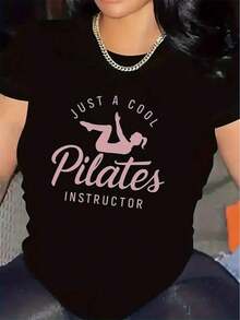 Durable And Lightweight Polyester Short-Sleeved T-Shirt For Pilates Instructors, Ideal For Fitness Studios And Gyms. Comfortable Fabric, Perfect For Workouts And Everyday Wear. Stylish Graphic Print Design. Women's Blouses > Clothing - 黑色 - 查看 7