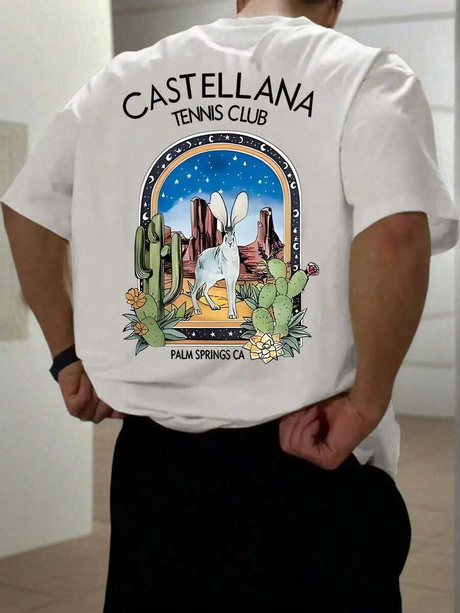 Krometka Men's Short-Sleeved T-Shirt With English Slogan And Landscape Print, Casual And Versatile Style - 白色 - 查看 1