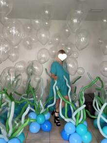 25pcs/Set DIY Deep Sea Seaweed Balloon Kit, Includes Clear Latex Balloons. Suitable For Ocean-Themed Birthday Parties, Underwater Parties, Shell And Seaweed Decorations. - View 9