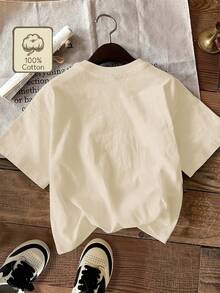 Women's Short-Sleeved T-Shirt, Retro Internet Celebrity Style, Featuring A Sacred Heart With Crown Of Thorns And Cross Design, 100% Pure Cotton, Round Neck, Printed Design, Soft And Comfortable Casual Style, Available In Multiple Colors For Spring, Summer And Autumn, A Great Gift Choice. - 杏色 - 查看 3