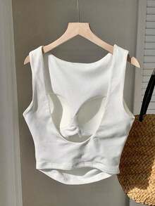 Top corto de algodón acolchado con espalda de tirantes, para primavera/verano - Blanco - Ver 7
