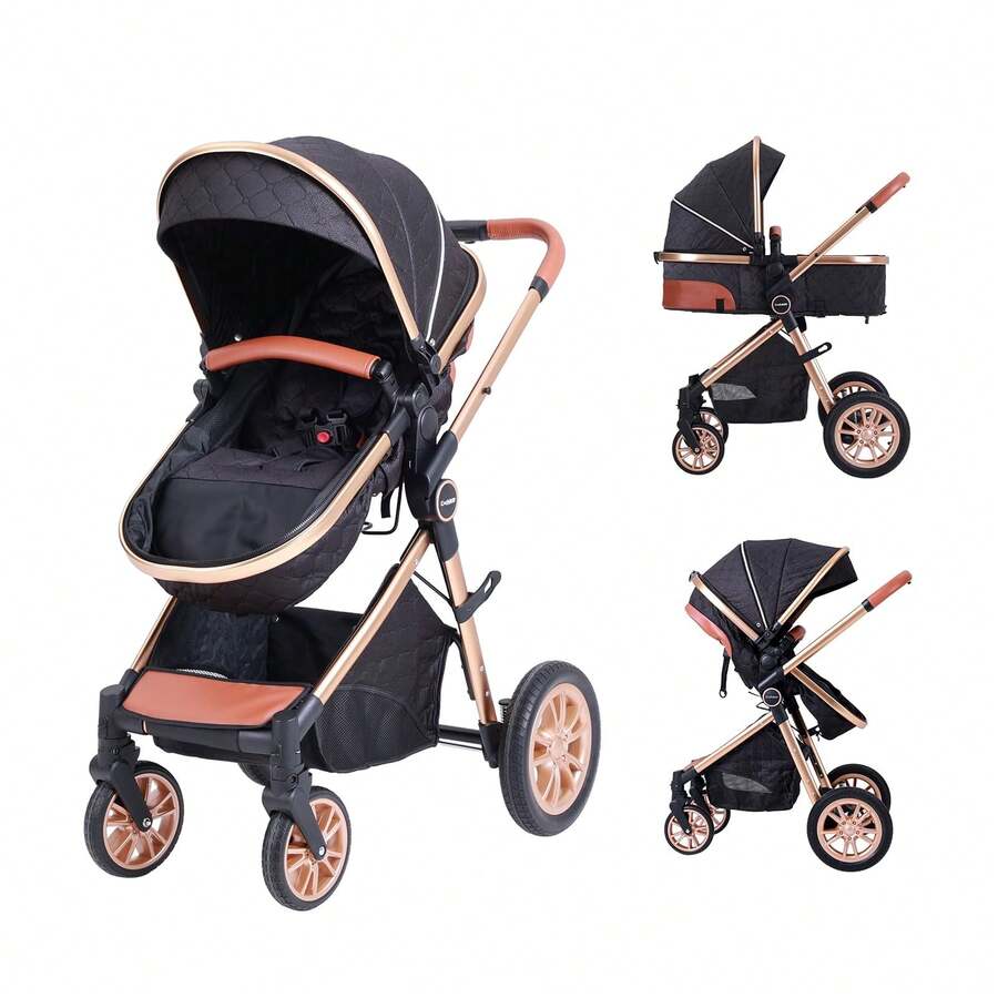 Cochildor High Landscape Baby Stroller, Portable Folding Bidirectional Shock-Absorbing Stroller That Can Sit And Lie Down - Black - View 1