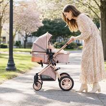 Cochildor High Landscape Baby Stroller, Portable Folding Bidirectional Shock-Absorbing Stroller That Can Sit And Lie Down - 卡其色 - 查看 7
