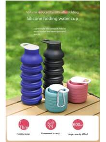 1 Pack Unicolor Pink (Image/Color) 600ml Collapsible Water Bottle With Clip Silicone Leak-Proof Portable For Gym Camping Hiking Outdoor Sports Travel For Airplane Cruise For Hydration Use - 黑色 - 查看 1