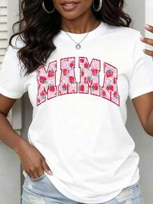 Camiseta Blanca con Estampado de Fresas y la Frase "Mama" para Uso Casual - Blanco - Ver 7