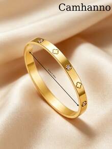 Camhanno 3pcs/1pc Wrist Flower Language Four Leaf Clover Bracelet | 18K Gold Plated Stainless Steel Small Design Women's Bracelet - Gold - View 6