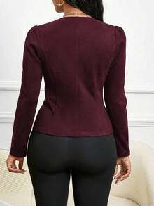 Lady Chaqueta abierta con detalles de botones en ante negro para otoño/invierno - Color caoba - Ver 2
