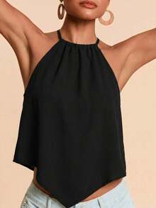 Top de tirantes tejido con estampado de vacaciones para mujer - Negro 2 - Ver 1