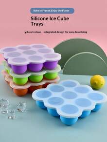 2-Tone 9-Grid Silicone Baby Food Freezer Container With Lid, 1 Ice Cube Tray - Multicolor - View 1