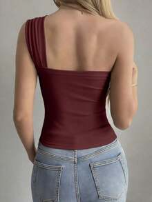 Camiseta sin mangas ajustada con tiras cruzadas huecas, estilo sexy y casual para mujer, Y2K - Burdeos - Ver 3