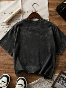 Camiseta de manga corta con estampado de letra suelta y efecto ombré rosa de estilo dulce y picante, camiseta casual de estética coreana para el verano - Negro - Ver 4