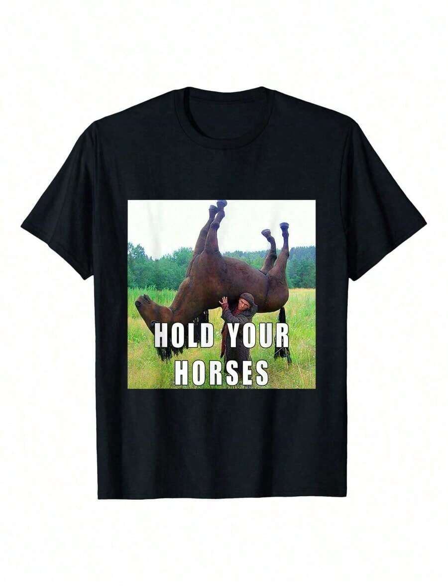 1 Piece Funny And Embarrassing Wieners Design T-Shirt, 100% Cotton, Single-Sided Print, Round Neck, Short Sleeve, 180g, 100% Cotton, Designs Are Printed. Unisex. - 黑色 2 - 查看 1