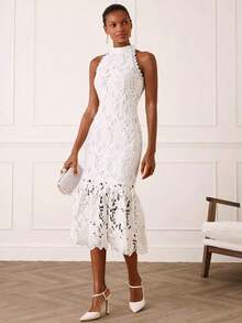 Vestido elegante sin mangas con cintura ceñida para mujer - Blanco - Ver 4
