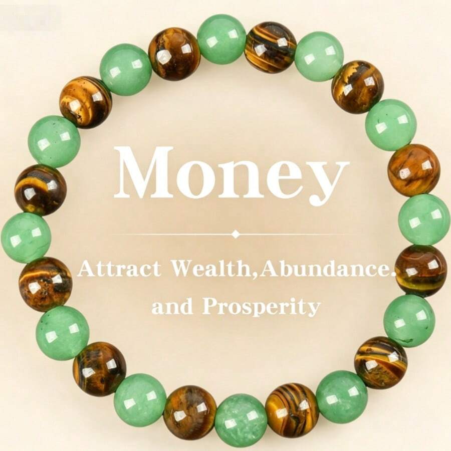 1pc Arpurraina Money Attraction Bracelet With Green Aventurine & Tiger Eye - Blue Friendship Bracelet Beaded Jewelry Bracelet Encouragement Fashion Artificial Bracelet Of Day Colorblock Beaded Bracelet - Multicolor. - View 1