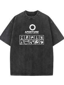Camiseta de algodón vintage estampada de APERTURE LABORATORIES para hombre y mujer, adecuada para el verano. - Negro - Ver 7