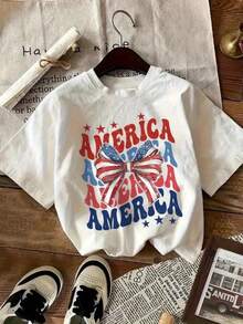 1 Women's Pure Cotton T-Shirt With Letter And Anime Print, Simple Design, Comfortable And Breathable, Suitable For Daily Casual Wear, Showing A Natural And Elegant Style, Must-Have For Summer Parties, Local Shipping, 180g 100% Cotton. - 白色 - 查看 6