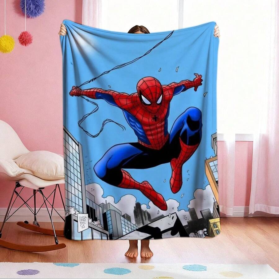 1pc S-Pider-Man Print Blanket,Retro Cartoon Style Throw Blanket,Cartoon Character Printed Blanket,All-Season Universal Nap Blanket,Character Home Decor Blanket,Modern Fashion Gift Suitable For Home Bedroom Bed Sofa Office Lunch Break Cover Picnic Blanket - Nhiều màu - Xem 1