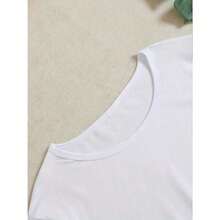 Women's Clothing Women's Calico Cat Print Round Neck Polyester T-Shirt - Regular Length Floral Knit Casual Top For Spring/Summer/Autumn - Comfortable Micro-Stretch Embossed Cartoon Animal Design Women's Shirts - 白色 - 查看 3