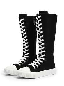 All-Season Outdoor Women's Fashion Flat Over-The-Knee Boots, Built-In Zipper, Breathable Lightweight Comfortable Athletic Shoes, Black All-Season, Fabric Upper, Suitable For Students, Parties And Daily Outings, Size 36-43, Tall Boots For Women - Black and White - View 16