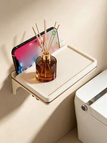 1PC Bathroom Storage Shelf - A Toilet Paper Holder Featuring An Extended Storage Platform. This Sturdy Unit Serves As Both A Mobile Phone Stand And A Storage Shelf, Specifically Designed To Hold Baby Wipes, Bath Essentials, And Various Small Necessities. An Ideal Choice For New Parents, Bathrooms, And Nurseries. - Multicolor - View 8