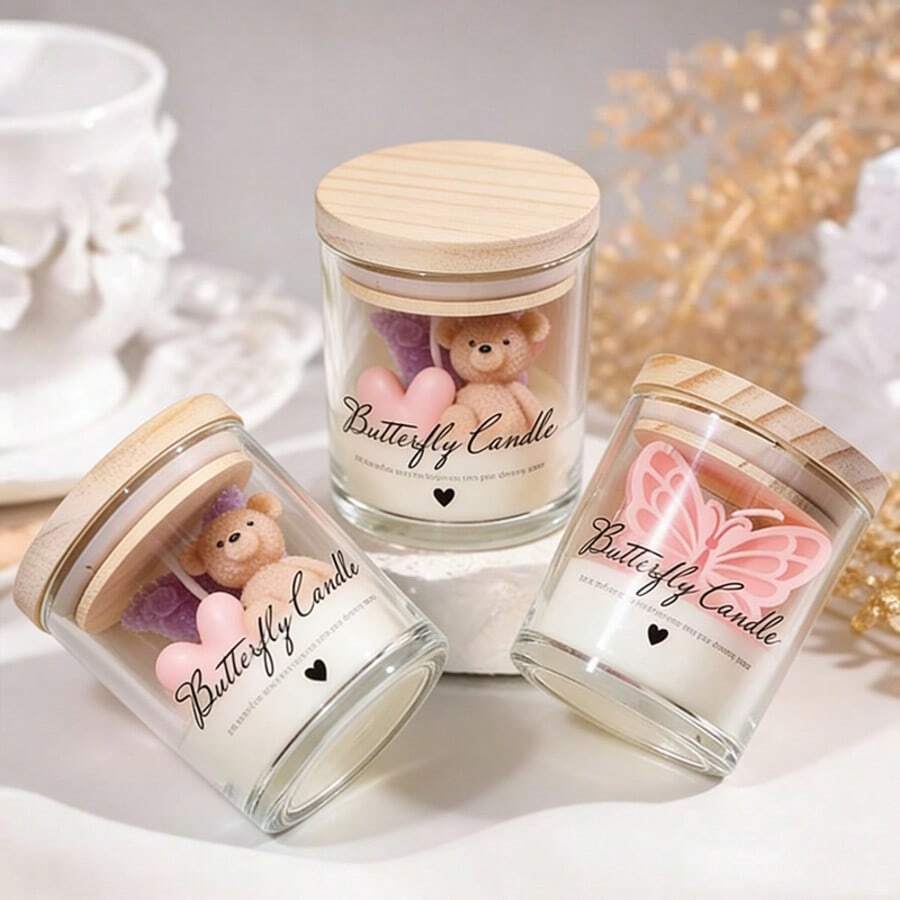 Creative Mini Bear Butterfly Glass Jar Scented Candle, Handmade Soy Wax Aromatherapy Candle For Home Decoration - Multicolor - View 1