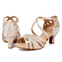 New Arrival Dance Shoes, Women's Apricot Dance Shoes, Latin Dance Performance Shoes, Cha Cha Shoes, Adult Women's Dance Shoes, High Heels, Party Fabric Rhinestone Dance Shoes, 5.5cm Heel, Suitable For All Seasons - Apricot - View 5