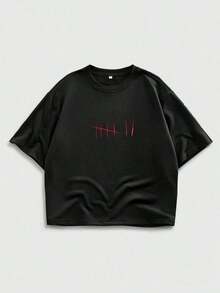 ROMWE MEN Goth Short Sleeve T-Shirt With Round Neck And Contrasting Color Graphic Print With Dark Thorns For Men - 彩色 - 查看 2
