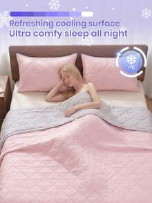 1pc Light Pink Cooling Blanket, Bedspread, Bedding, Bedroom Decor, Air Conditioning Quilt, Lightweight Summer Bedding, Fully Breathable And Cool, Soft And Comfortable, Suitable For All Bed Sizes, Suitable For Home And Dorm Use, Does Not Include Pillows And Pillowcases - Baby Pink - View 10