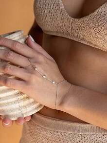1pc Women's Versatile Copper Beaded Chain Minimalist Faux Crystal Knuckle Ring Bracelet - SL86 - View 5