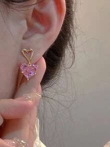 3pcs/Set Rhinestone Heart Pendant Necklace And Earrings Set, Holiday Gift For Friends And Girlfriends - Style 2 - View 3