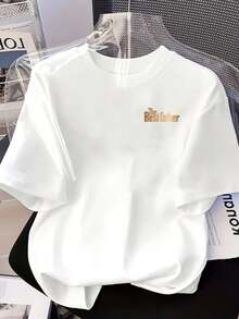 New 180g Short-Sleeved T-Shirt, 1% Cotton, With Front And Back Print - Best Dad, Father's Day - Fashionable Printed T-Shirt For Women, Short-Sleeved, Suitable For All Seasons,  Clothing - Can Be Worn As A Base Layer In Spring And Autumn Or Alone In Summer, Unisex. - 白色 - 查看 3
