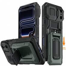 17 Pro Max Wallet Case [Holds 3-4 Cards][Kickstand Function][Full Camera Protection][Military-Grade Drop Protection] Rugged Phone Case Compatible With Iphone 13Pro 14 15Plus16 17 Pro Max Air, Black - Hijau - View 2