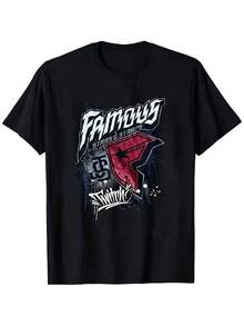 Mark Cc Men's Black Graphic T-Shirt With Famous Star Design And Shoulder Straps | Eye-Catching Retro Print In Red And White, Comfortable And Breathable Material, Regular Fit Short Sleeve T-Shirt Suitable For Concerts, Parties And Everyday Wear. - 黑色 - 查看 1