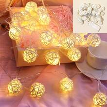 Dây đèn trang trí hình cầu bằng mây dài 1,5m/3 mét/4,5m - Sử dụng 2 pin AA (không bao gồm pin), ánh sáng trắng ấm, thích hợp trang trí trong nhà, phòng ngủ, đầu giường/tường/đám cưới/tiệc tùng/ngày lễ, đèn cổ tích di động tạo không khí lãng mạn cho nhà/phòng/văn phòng/lễ tốt nghiệp/sinh nhật. - Ánh sáng ấm áp - Xem 9