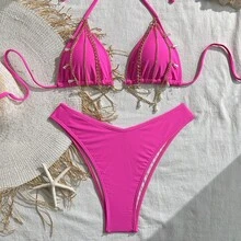 Two-Piece Solid Color Bikini, Sexy And Fashionable, Quick-Drying Swimsuit For Women. - Glitter - View 2