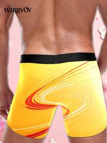 1pc Custom Photo Face Men's Boxer Briefs, Personalized Football Star Cartoon Underwear, Yellow Gradient Print Trunks, Customizable Text & Photo Shorts - Yellow - View 4