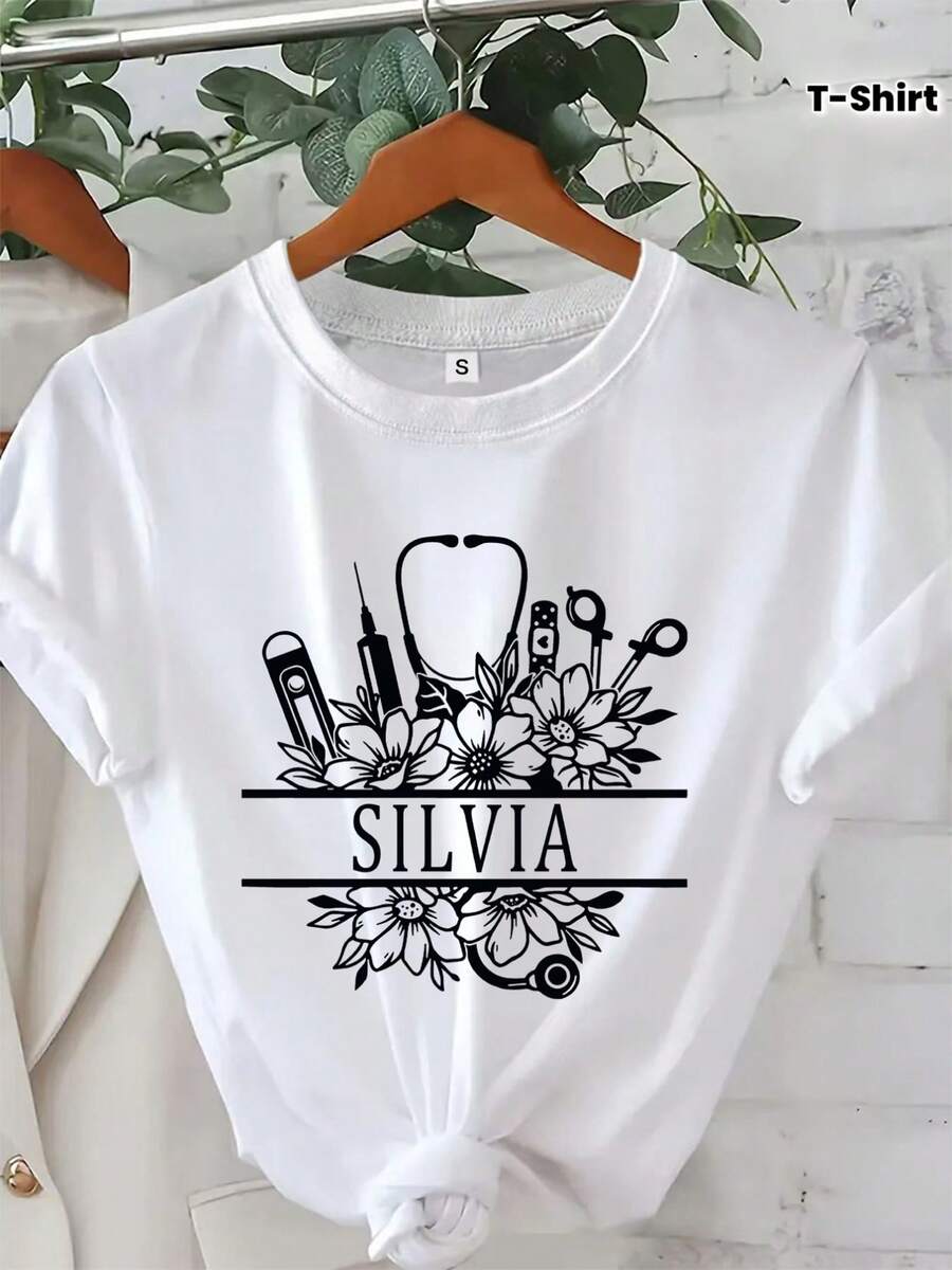 Modern, Casual Women's T-Shirt, Perfect For Parties And Lounging At Home. 100% Cotton, Loose Fit. Personalized Nurse T-Shirt, Nurse Heart T-Shirt, Custom Nurse T-Shirt, Nursing Graduation Gift, Nursing T-Shirt, Gifts For Nurses, T-Shirt For Nurses Week. - 白色 - 查看 1