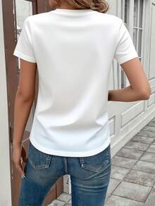 Women's Letter Print T-Shirt, Casual Short Sleeve Round Neck T-Shirt, Breathable Summer Outdoor Top - 白色 - 查看 3