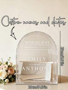 1pc Personalized Acrylic Wedding Card Holder, Equipped With A Customizable Name Storage Area. This Wooden Wedding Card Holder Will Be A Beautiful Decorative Item In Your Wedding Decoration. It Can Perfectly Match Your Rural, Classical Or Bohemian Wedding Style. - Beige - View 7