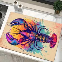 1pc Lobster Pattern Printed Absorbent Dish Drying Mat, Espresso Machine Countertop Absorbent Mat, Sink Drain Mat, Soft Faucet Absorbent Mat, Sink Cup Mat, Kitchen & Bathroom Accessories - Multicolor - View 7