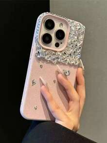 Casing Ponsel Kristal Rhinestone 3D Tekstur Shell Baru, Mewah dan Berkilau, Kompatibel dengan iPhone 14 Pro Max/14 Pro/14, 15 Pro Max/15 Pro/15, Elegan dan Kompatibel dengan iPhone 12/13 Pro Max, 17/17 Pro/17 Pro Max, 16/16 Pro/16 Pro Max/16 Plus - Berwarna merah muda - View 2