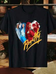 Women's Loose-Fitting T-Shirt, Casual Printed T-Shirt With The "Royal Heart With Four Elegant Women" Design, Suitable For All Seasons, Everyday Wear T-Shirt, Ideal Gift, Fashionable Choice. - 黑色 - 查看 1