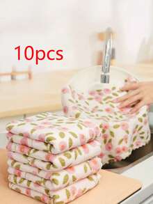 10pcs Coral Cleaning Cloths, High Absorbency Quick Dry Microfiber Wiping Cloths, Suitable For Bathroom, Car, Floral Square Country Style, Non-Shedding Soft, Holiday Cleaning Set, Brand K&A - Multicolor - View 1