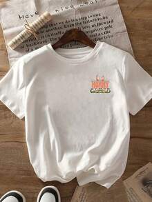 | Exquisite Design | Loose And Comfortable | Easy To Match | T-Shirt With Front And Back Print, Easter Mom And Bunny Ears Design, Round Neck, Short Sleeve, Casual Style For Women, Comfortable Fit, Skin-Friendly Fabric, Classic Design, A Must-Have Fashion Item For Women. - 白色 - 查看 3