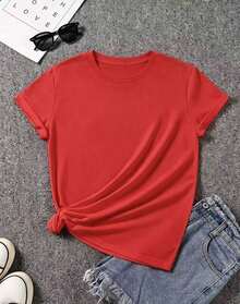 NewSummerCasual Sunflower Print Casual T-Shirt - With Bow Design - Casual Crew Neck, Short Sleeve, Fashionable Spring/Summer T-Shirt - Unisex Loose Fit Cotton Short Sleeve Crew Neck T-Shirt, Vintage Urban Style. Unisex Loose Fit Cotton Short Sleeve Crew Neck T-Shirt, Vintage Urban Style - 紅色的 - 查看 2