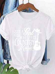 Women's Casual Spring/Summer T-Shirt From The Mexico National Soccer Team, With Round Neck And Short Sleeves, Printed With White Letters And A Guitar And Denim Design, Made Of Breathable And Machine Washable Fabric, Suitable For All Seasons, Comfortable, Loose Fit And Plus Size, Ideal For Summer. - 白色 - 查看 6