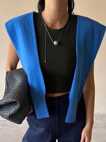 Top corto y ajustado de unicolor de verano para mujer, camiseta informal empresarial - Negro - Ver 4