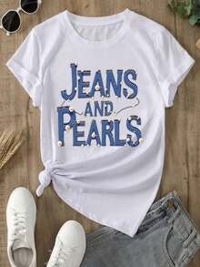 Camiseta de algodón de manga corta para mujer, ropa de moda para las festividades, ideal para el Año del Caballo, el Día de San Patricio, el Carnaval, la Pascua, ropa femenina moderna y versátil, un regalo sorprendente para las fiestas, cómoda y transpirable. - Blanco - Ver 1