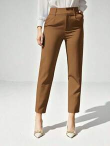 Pantalones de traje ajustados de nueve puntos para mujer - Marrón - Ver 5