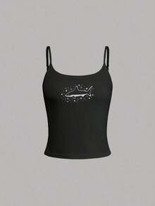 Camiseta de tirantes casual con estampado de tiburón para mujer - Multicolor - Ver 3